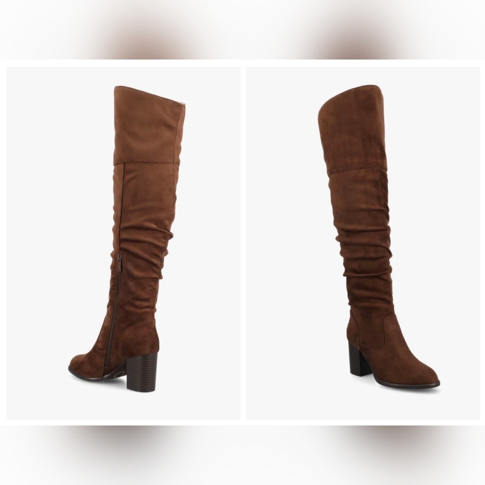 Journee Collection Women US 7 Or 10 Kaison Thigh High Boots Faux Suede Chocolate - Picture 1 of 16